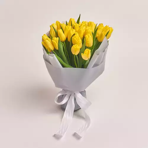 Product image Bouquet of 35 Yellow Tulips, packaging: Gray, vendor code: 2272