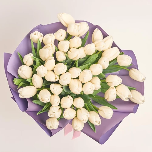 Product image Bouquet 51 White Tulip, packaging: Gradiens violet, vendor code: 2285