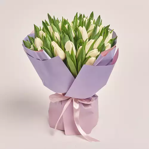 Product image Bouquet 51 White Tulip, packaging: Gradiens violet, vendor code: 2285