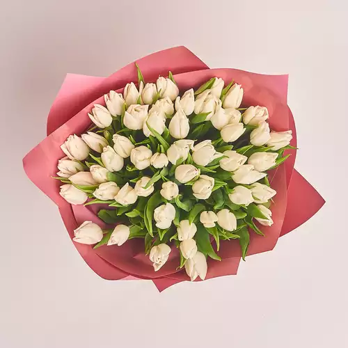 Product image Bouquet 51 White Tulip, packaging: Coral, vendor code: 2285