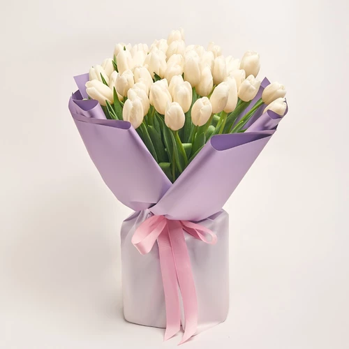 Product image Bouquet 51 White Tulip, packaging: Gradiens violet, vendor code: 2285
