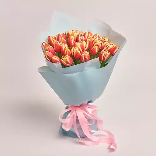 Product image Bouquet 51 Yellow-red Tulip, packaging: Blue, vendor code: 2288