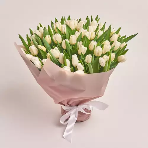 Product image Bouquet of 75 White Tulips, packaging: Powder, vendor code: 2322