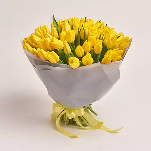 Product image Bouquet of 75 Yellow Tulips, packaging: Gray, vendor code: 2362