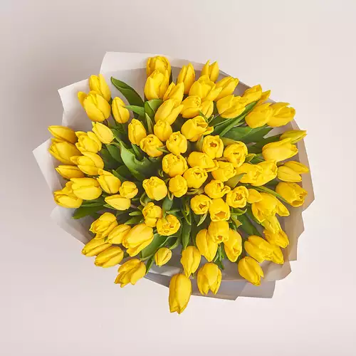 Product image Bouquet of 75 Yellow Tulips, packaging: Gray, vendor code: 2362