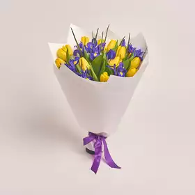 Bouquet Yellow Tulips and Irises