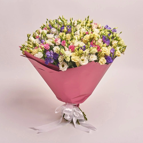 Product image Bouquet 51 Eustoma Mix, packaging: Coral, vendor code: 2527