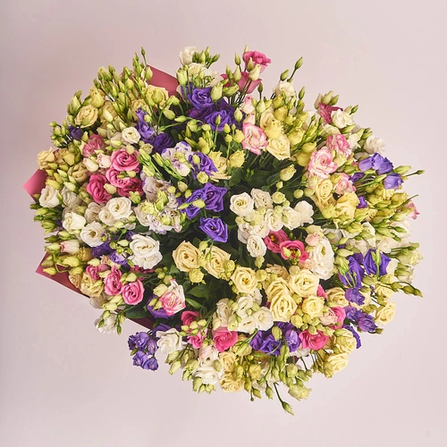 Product image Bouquet 51 Eustoma Mix, packaging: Coral, vendor code: 2527