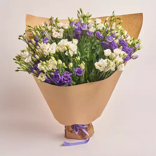 Product image Bouquet 31 White and Purple Eustoma Mix, packaging: Сraft, vendor code: 2531