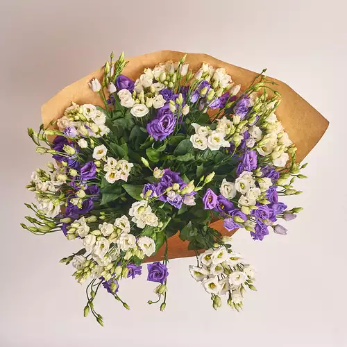 Product image Bouquet 31 White and Purple Eustoma Mix, packaging: Сraft, vendor code: 2531