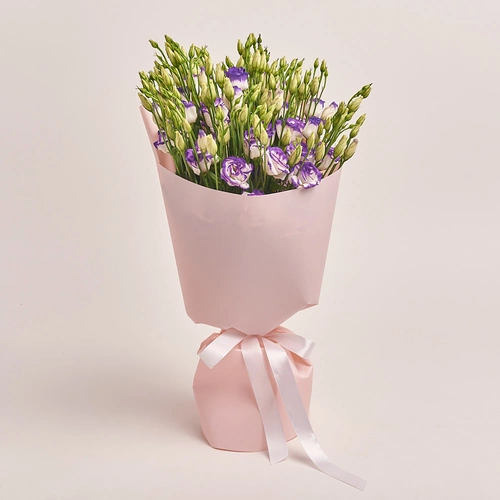 Product image Bouquet of 11 White-Violet Eustomas, packaging: Composite light pink, vendor code: 2529