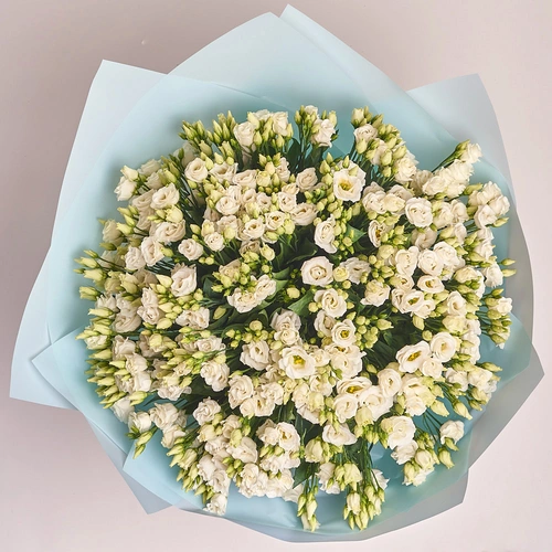 Product image Bouquet 51 White Eustoma, packaging: Blue, vendor code: 2537