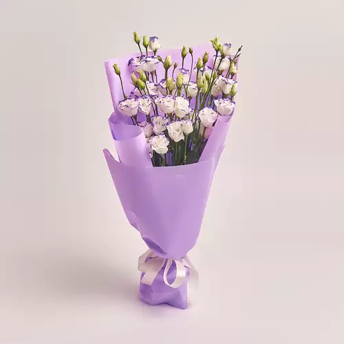 Product image Bouquet of 5 White-Violet Eustomas, packaging: Purple, vendor code: 2544