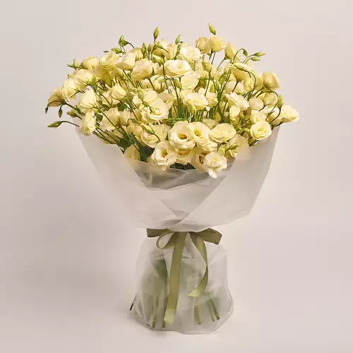 Product image Bouquet of 25 Cream Eustomas, packaging: Transparent, vendor code: 2557