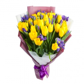 Bouquet 707 Yellow Tulips and Irises 