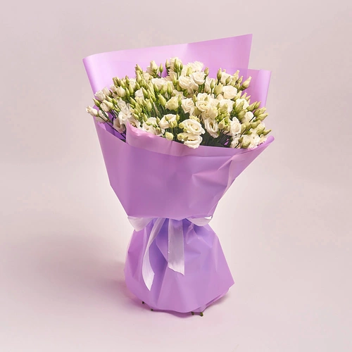 Product image Bouquet of 11 White Eustomas, packaging: Purple, vendor code: 2614