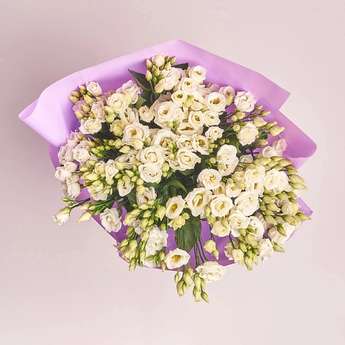 Product image Bouquet of 11 White Eustomas, packaging: Purple, vendor code: 2614