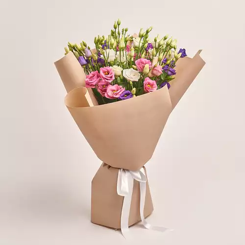 Product image Bouquet 11 Eustoma Mix, packaging: Kafin cream, vendor code: 2619