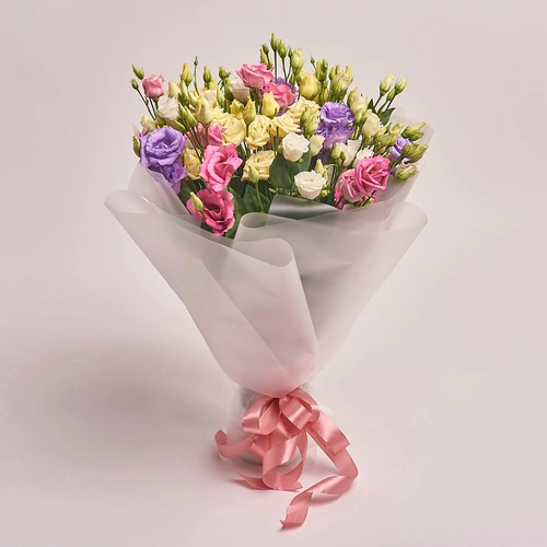 Product image Bouquet 15 Eustoma Mix , packaging: Transparent, vendor code: 2620