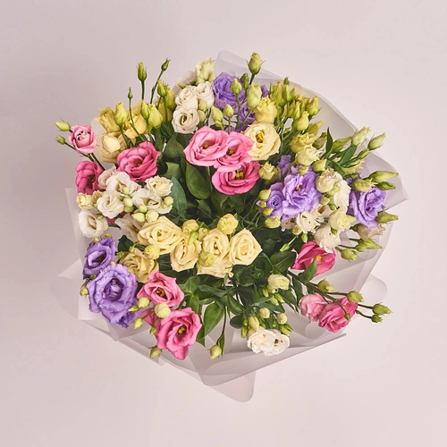 Product image Bouquet 15 Eustoma Mix , packaging: Transparent, vendor code: 2620