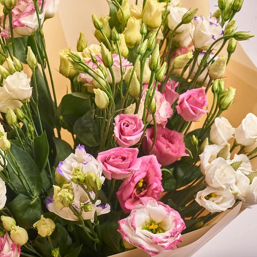 Product image Bouquet 15 Eustoma Mix , packaging: Peach, vendor code: 2620