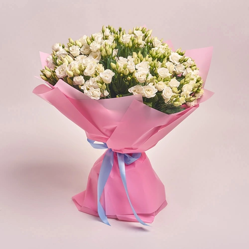 Product image Bouquet of 25 White Eustomas, packaging: Pink, vendor code: 2626