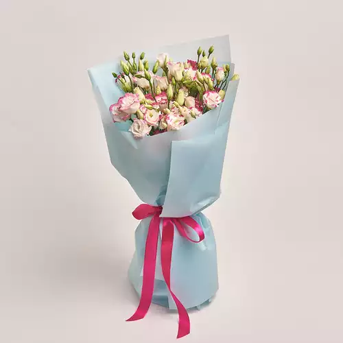 Product image Bouquet of 11 White-Pink Eustomas, packaging: Blue, vendor code: 2628