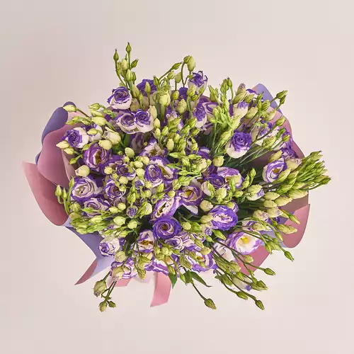 Product image Bouquet of 15 White-Violet Eustomas, packaging: Gradiens violet, vendor code: 2631