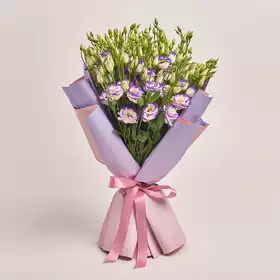 Bouquet of 15 White-Violet Eustomas