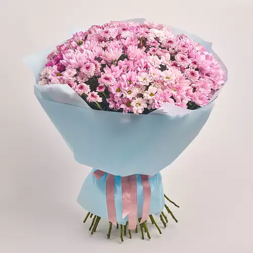 Product image Bouquet 41 Pink Chrysanthemum Mix, packaging: Blue, vendor code: 2641