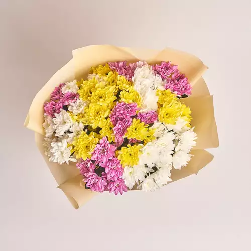 Product image Bouquet of 15 Chrysanthemums Mix, packaging: Peach, vendor code: 2673