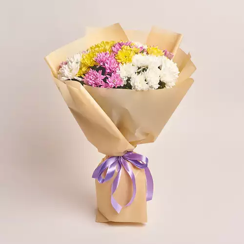 Product image Bouquet of 15 Chrysanthemums Mix, packaging: Peach, vendor code: 2673