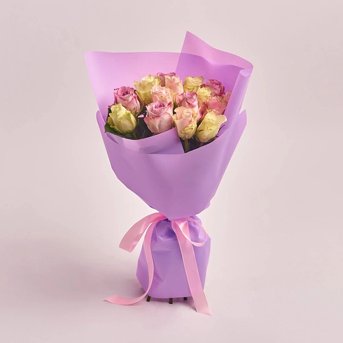 Product image Bouquet of 15 Roses mix Athena and Memory, packaging: Purple, vendor code: 2677