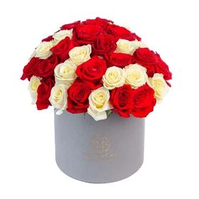 Box of 45 Red and White Roses 
