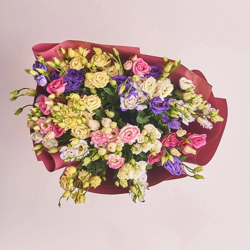 Product image Bouquet 25 Eustoma Mix , packaging: Coral, vendor code: 2692