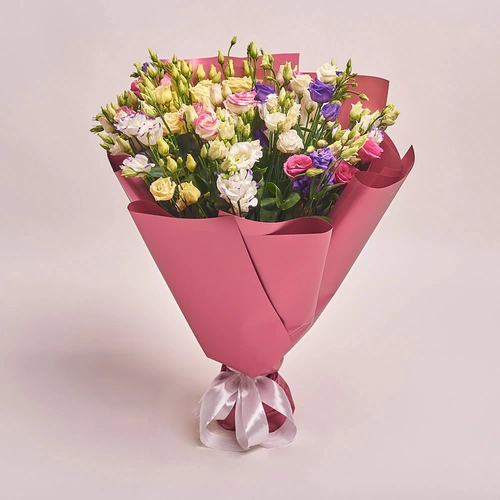 Product image Bouquet 25 Eustoma Mix , packaging: Coral, vendor code: 2692