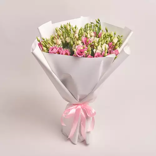 Product image Bouquet of 25 White and Pink Eustoma Mix, packaging: White, vendor code: 2694
