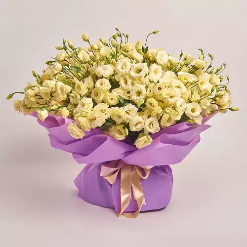 Product image Bouquet 101 Cream Eustoma, packaging: Purple, vendor code: 2702