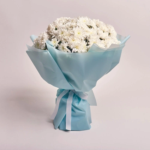 Product image Bouquet of 19 White Chrysanthemums , packaging: Blue, vendor code: 2729