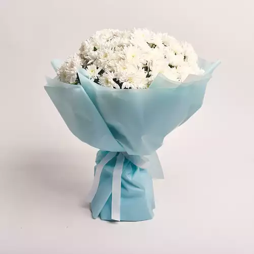 Product image Bouquet of 19 White Chrysanthemums , packaging: Blue, vendor code: 2729