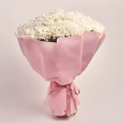 Product image Bouquet of 29 White Chrysanthemums, packaging: Pink, vendor code: 2730