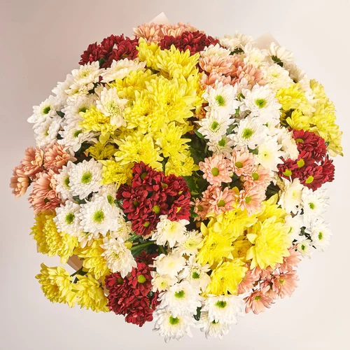 Product image Bouquet of 25 Bright Chrysanthemums Mix, packaging: Peach, vendor code: 2733