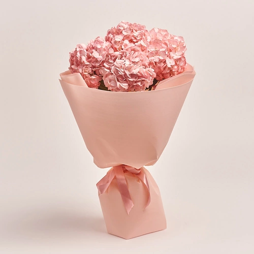 Product image Bouquet of 5 Pink Hydrangeas, packaging: Kafin cream, vendor code: 2739