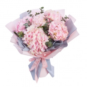 Bouquet of 5 Pink Hydrangeas and Eucalyptus 
