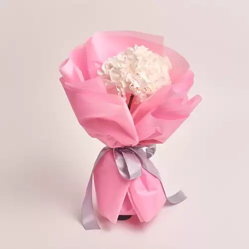 Product image Bouquet 1 White Hydrangea, packaging: Pink, vendor code: 2744