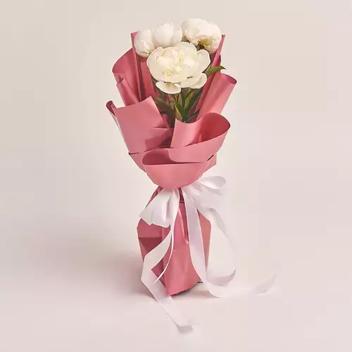 Product image Bouquet of 3 White Peonies, packaging: Coral, vendor code: 2747