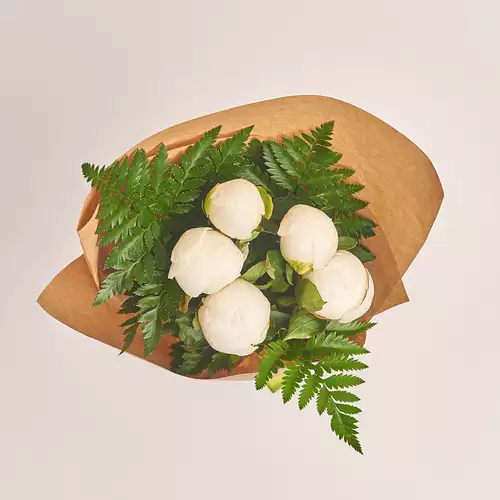 Product image Bouquet of 5 White Peonies, packaging: Сraft, vendor code: 2748
