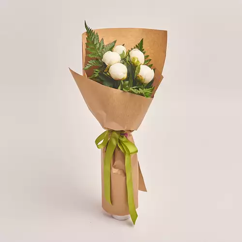 Product image Bouquet of 5 White Peonies, packaging: Craft, vendor code: 2748