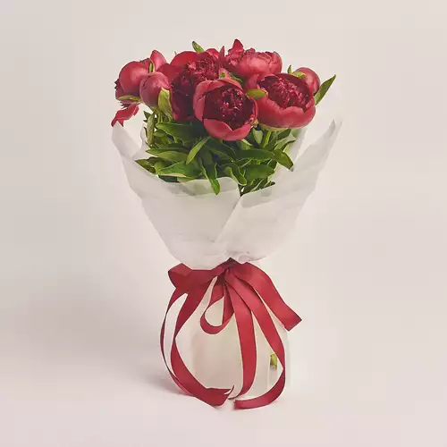 Product image Bouquet 7 Red Peonies, packaging: Transparent, vendor code: 2753