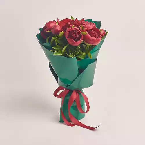 Product image Bouquet 7 Red Peonies, packaging: Green, vendor code: 2753
